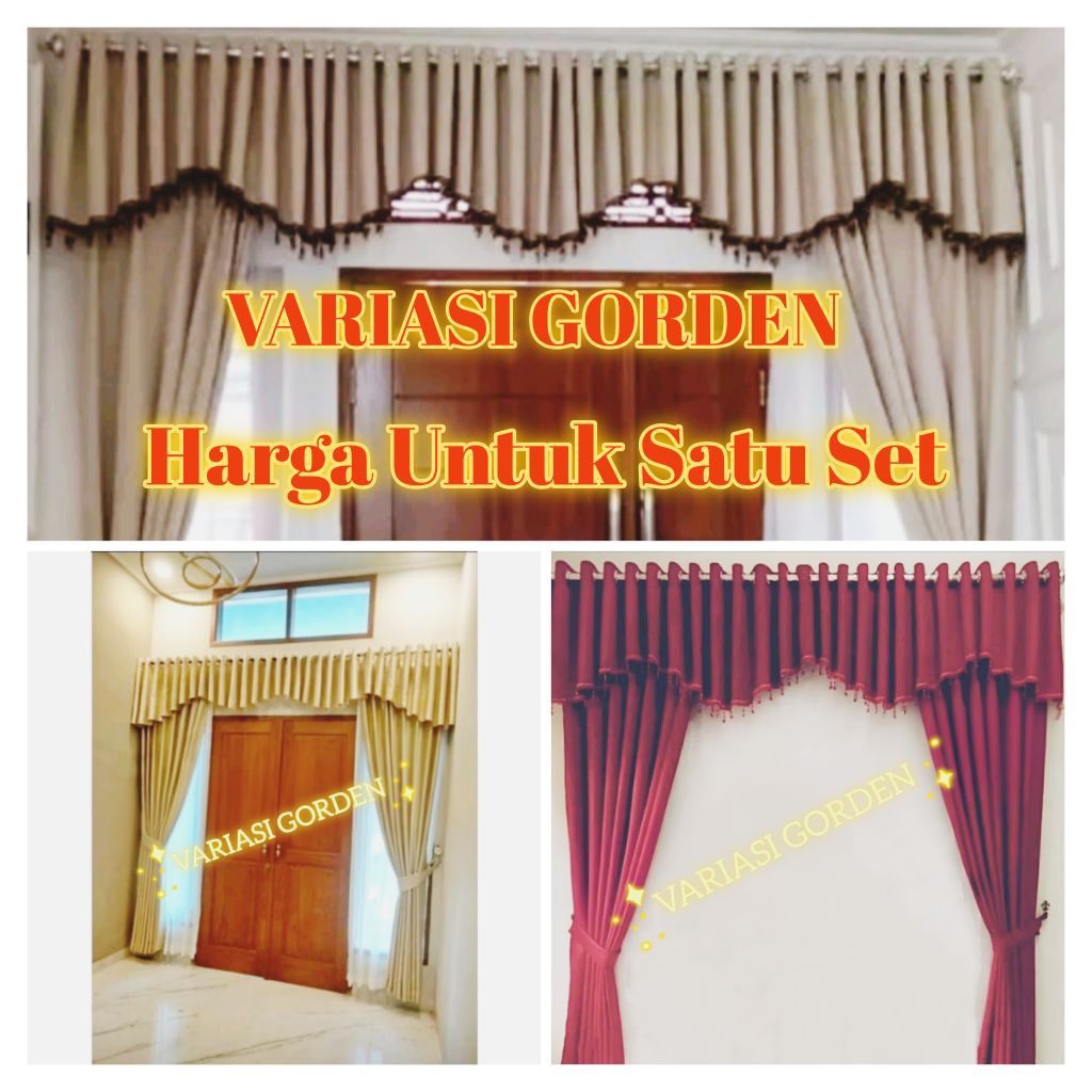 Gorden Poni Pintu Tengah Ruang Tamu hordeng Poni jendela lebar 3meter tinggi 250 cm Tirai Pintu