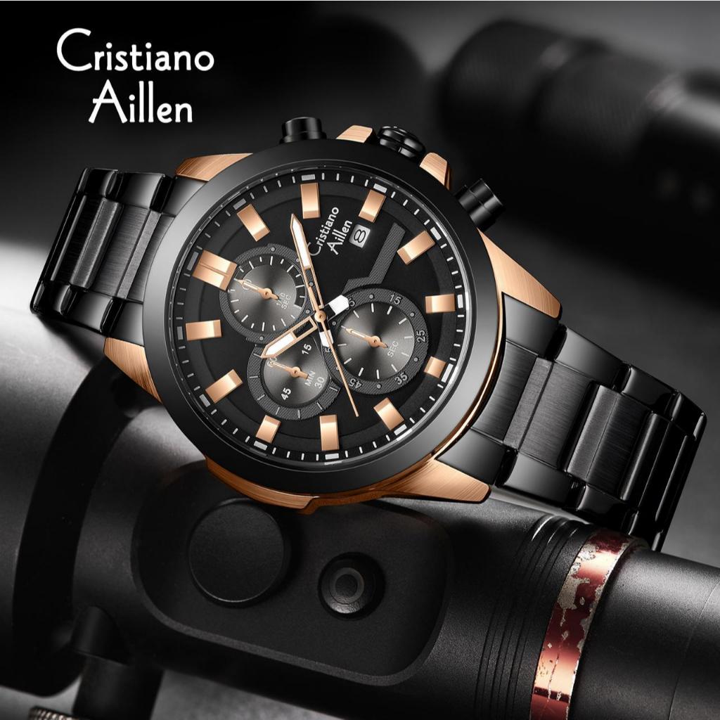 JAM TANGAN PRIA CRISTIANO AILLEN CA 8892 RANTAI STAINLESS STEEL CRONOGRAF WATER RESISTANT 3ATM