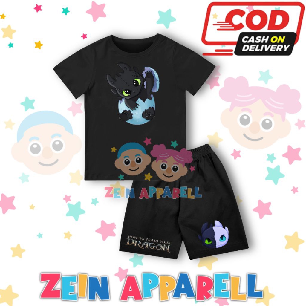 Setelan Kaos Anak Toothless Dragon - Setelan Baju Anak Toothless Dragon - Setelan Fashion Anak Tooth