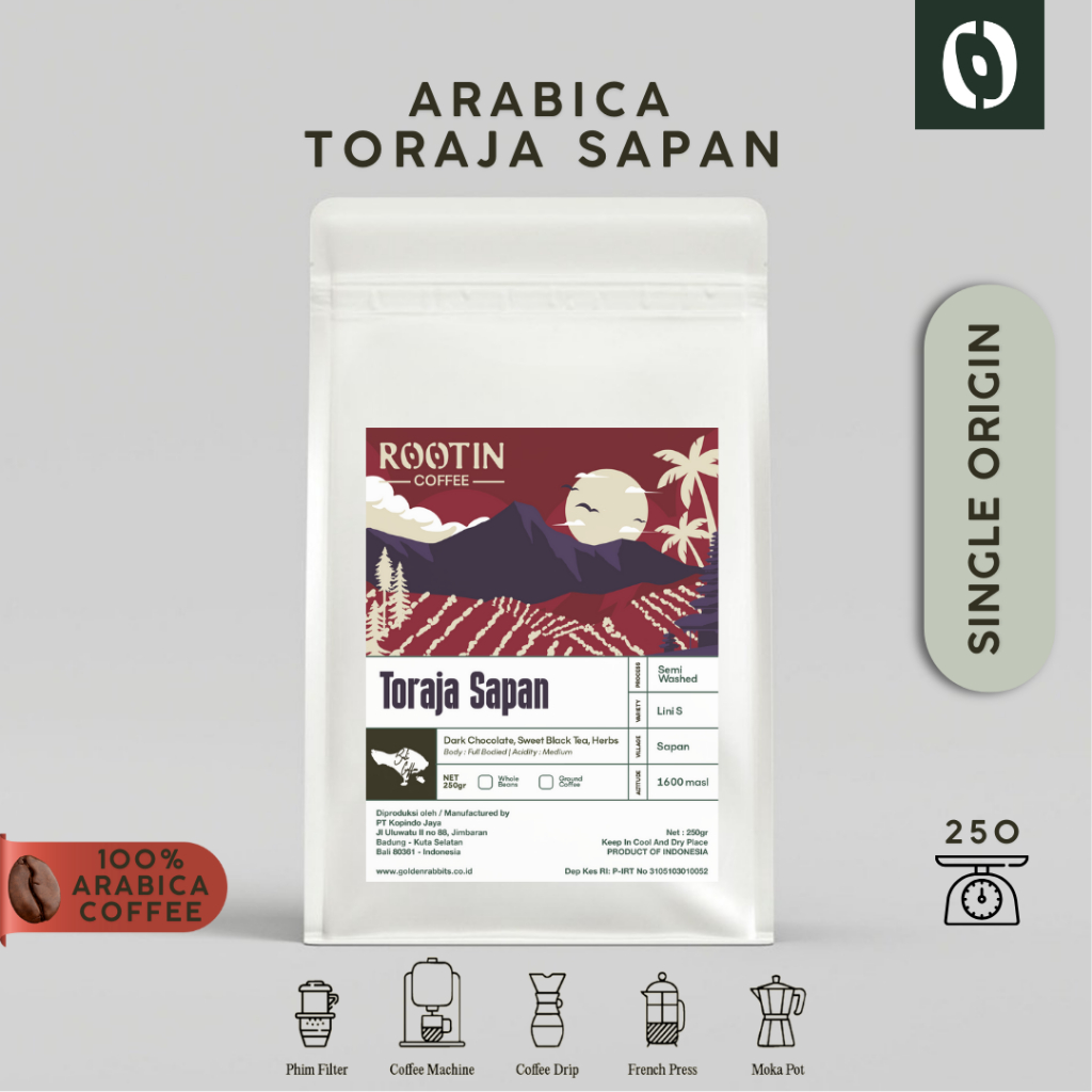 

Rootin Coffee Toraja Sapan Single Origin Arabika Roasted Beans Biji dan Bubuk Kopi / 250gr