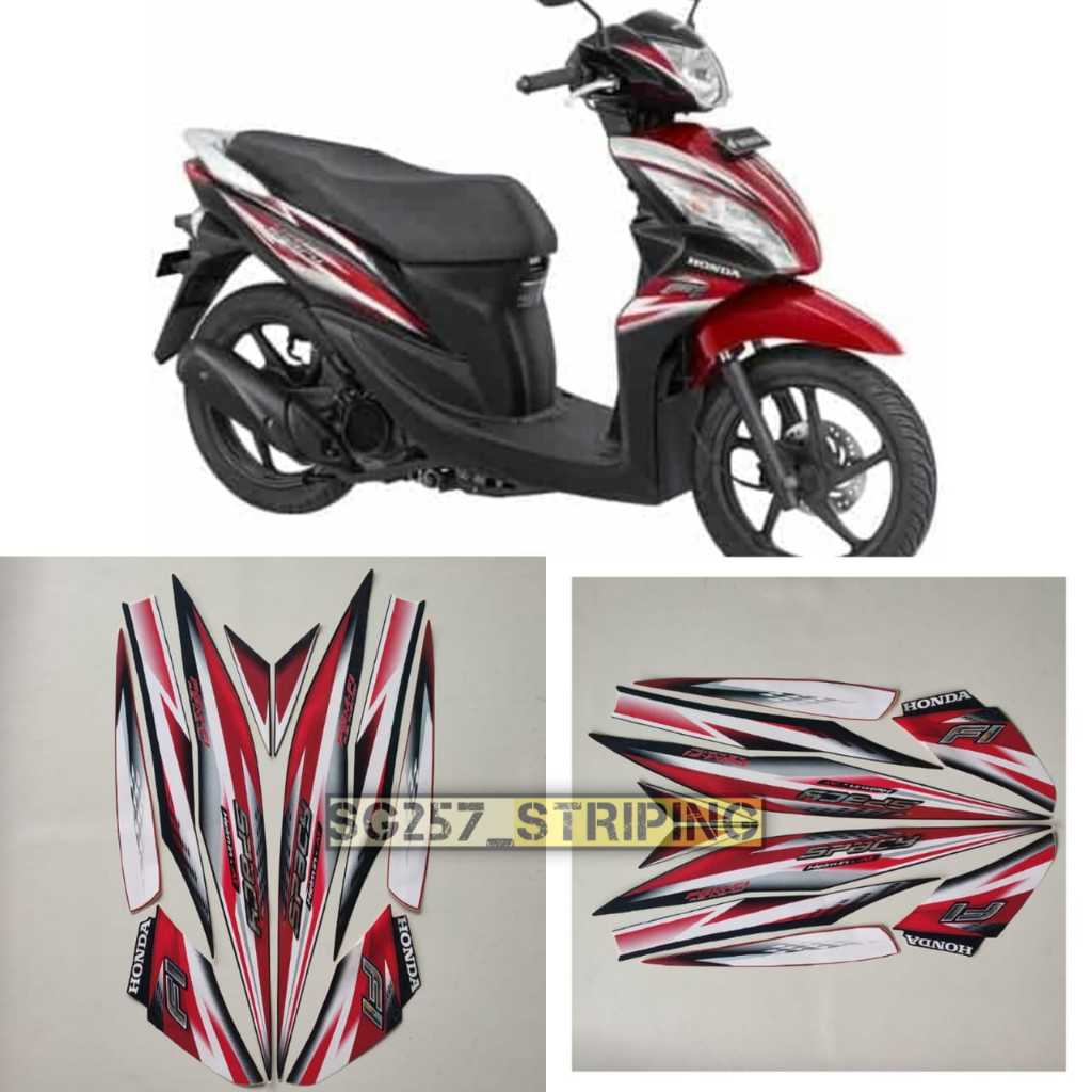 Striping Stiker Motor Honda Spacy Fi 2014 Hitam Merah Standar Berkualitas