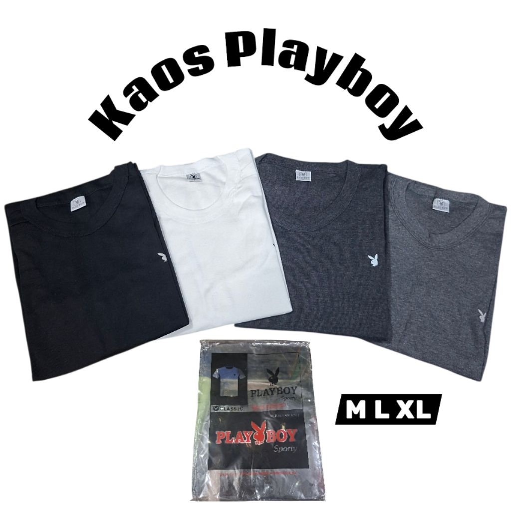 KAOS PENDEK PRIA MERK PLAYBOY ORIGINAL 100% COTTON COMBED VARIASI 4 WARNA✔️