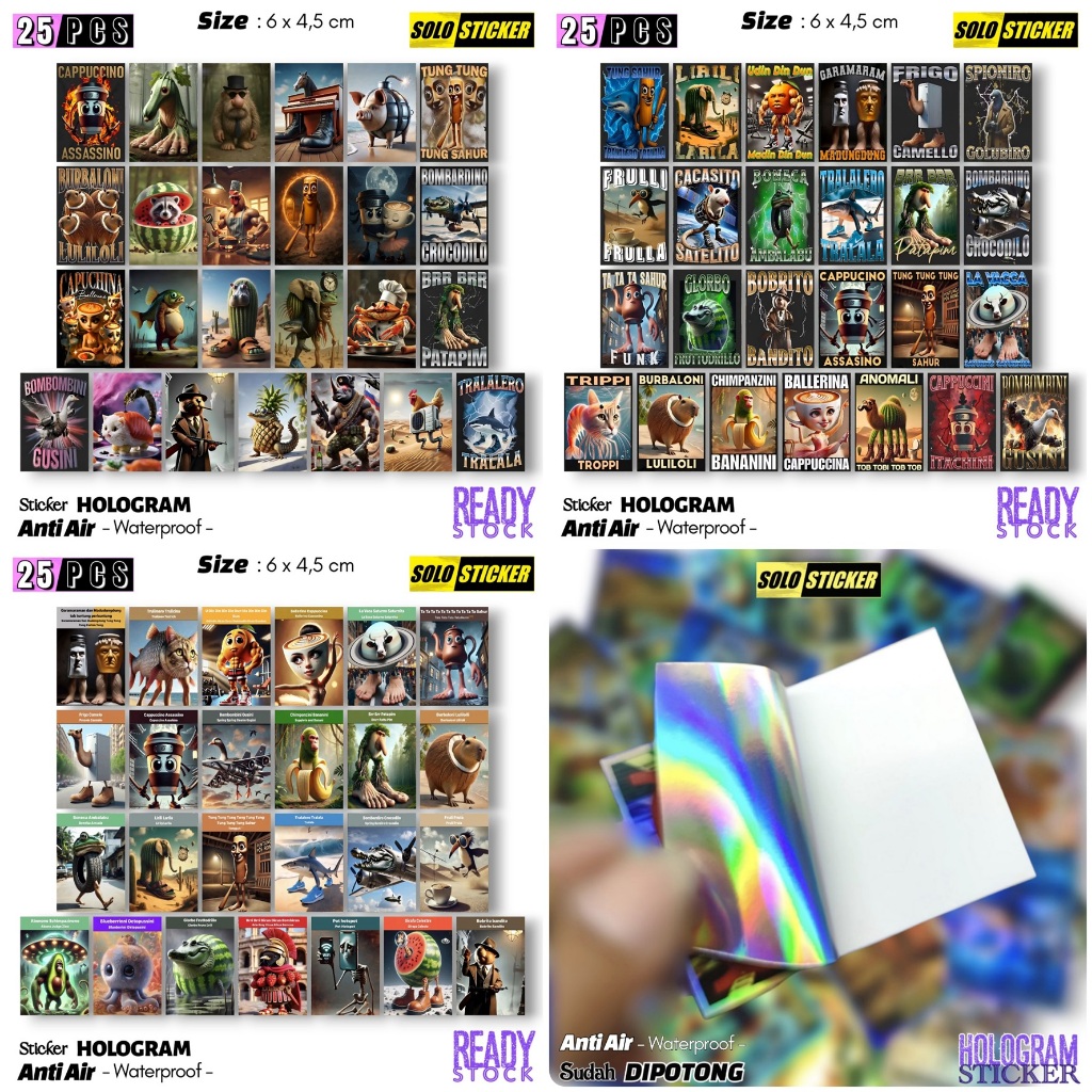 

Sticker Anomali Viral Tung Tung Sahur Isi 25pc "Sudah Dipotong" Hologram Anti Air