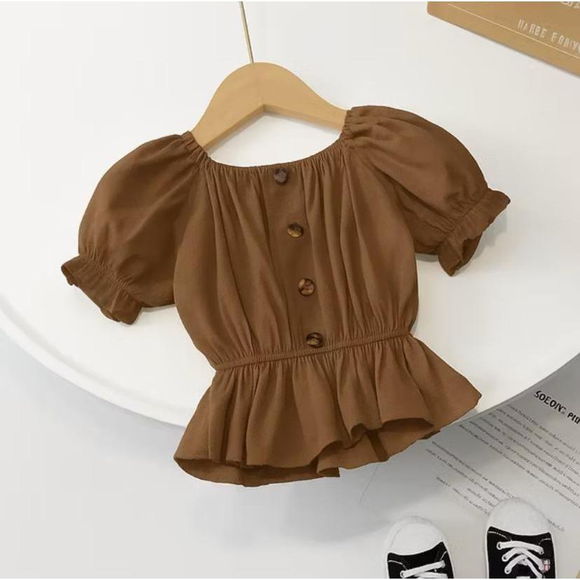 Baju Atasan Anak Perempuan Sabrina Kerut Umur 1 - 8 Tahun | Blouse Airflow Style Anak Lengan Pendek