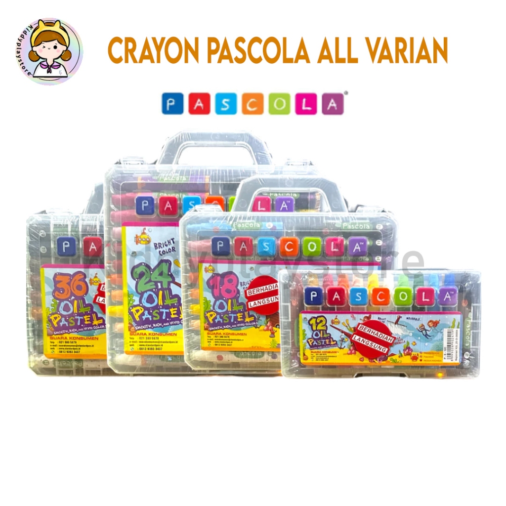 

PASCOLA Crayon Set 12/18/24/36/55/72 Warna – Non-Toxic, Aman untuk Anak