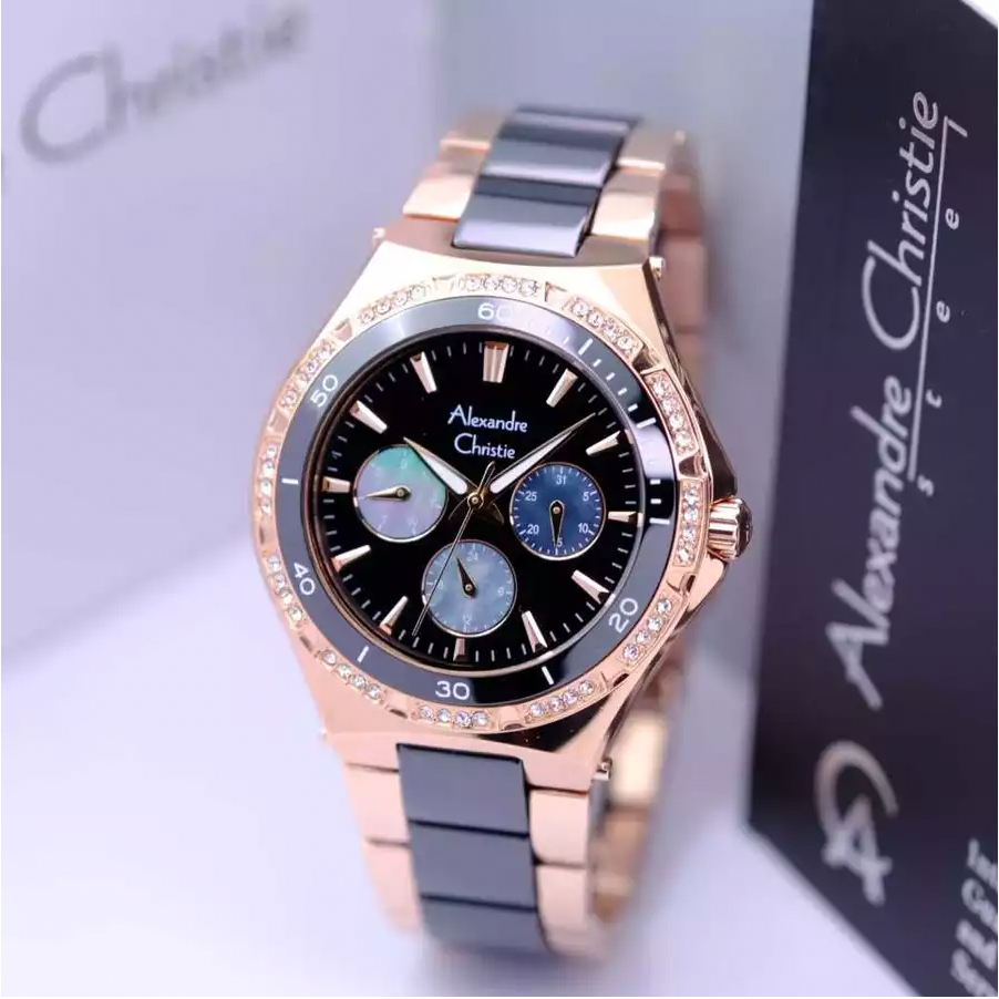 ALEXANDRE CHRISTIE WANITA AC 2294 BLACK ROSEGOLD JAM TANGAN ALEXANDRE CHRISTIE AC 2294 ORIGINAL