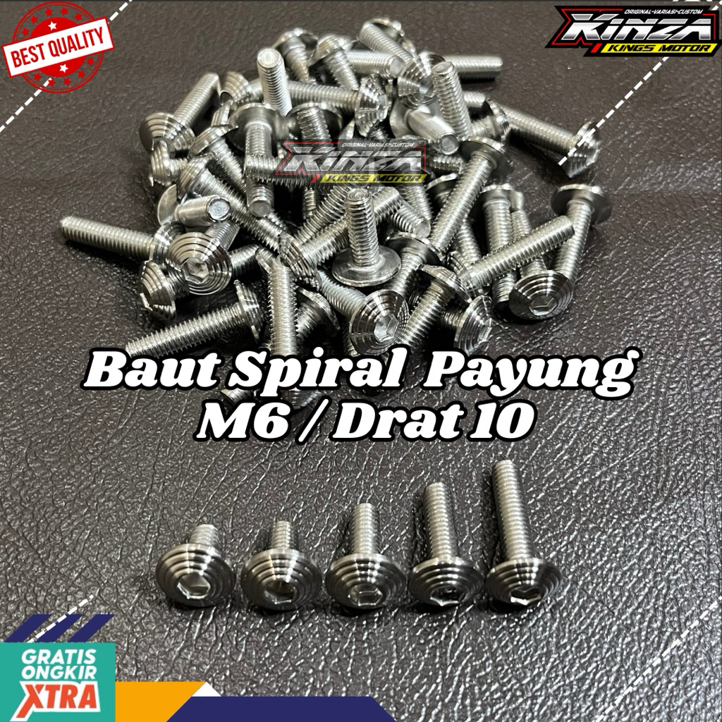 BAUT STAINLESS SPIRAL PAYUNG M6 DRAT 10 CUSTOM STAINLESS SPIRAL