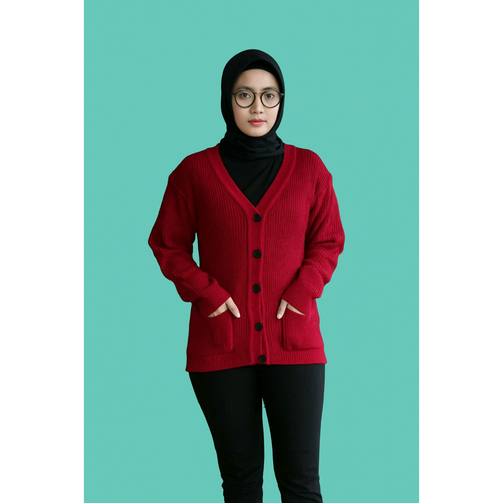 SWEATER CARDIGAN MARISA - Long Kardi Rajut Oversize Wanita Full Kancing Pocket Saku - All Size