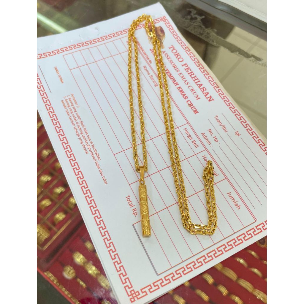 Kalung Tabung Kecil Polos Pasir Rantai Nori 60Cm Pengait S Sudah Menyerupai Emas Asli