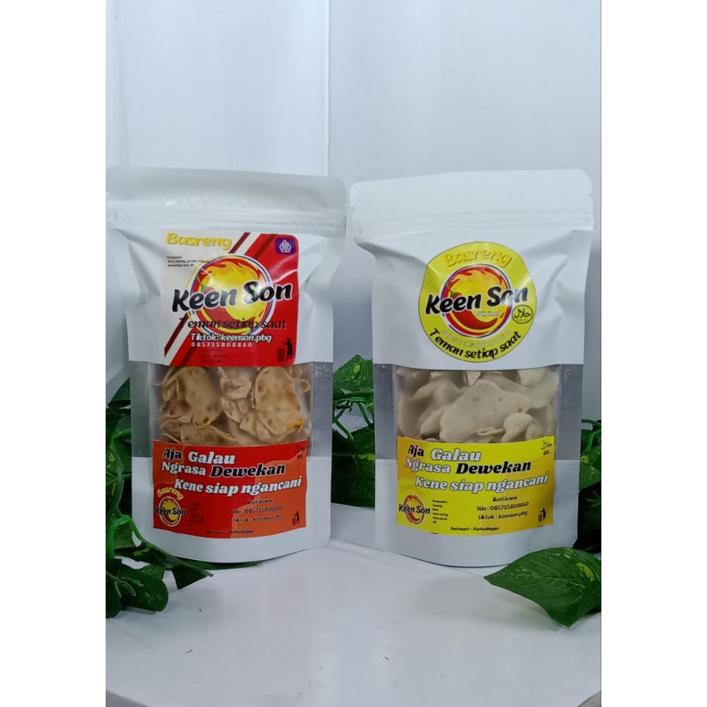 

Basreng keenson Bakso ikan aroma daun jeruk rasa original dan pedas, asin, nagih 100% Halal