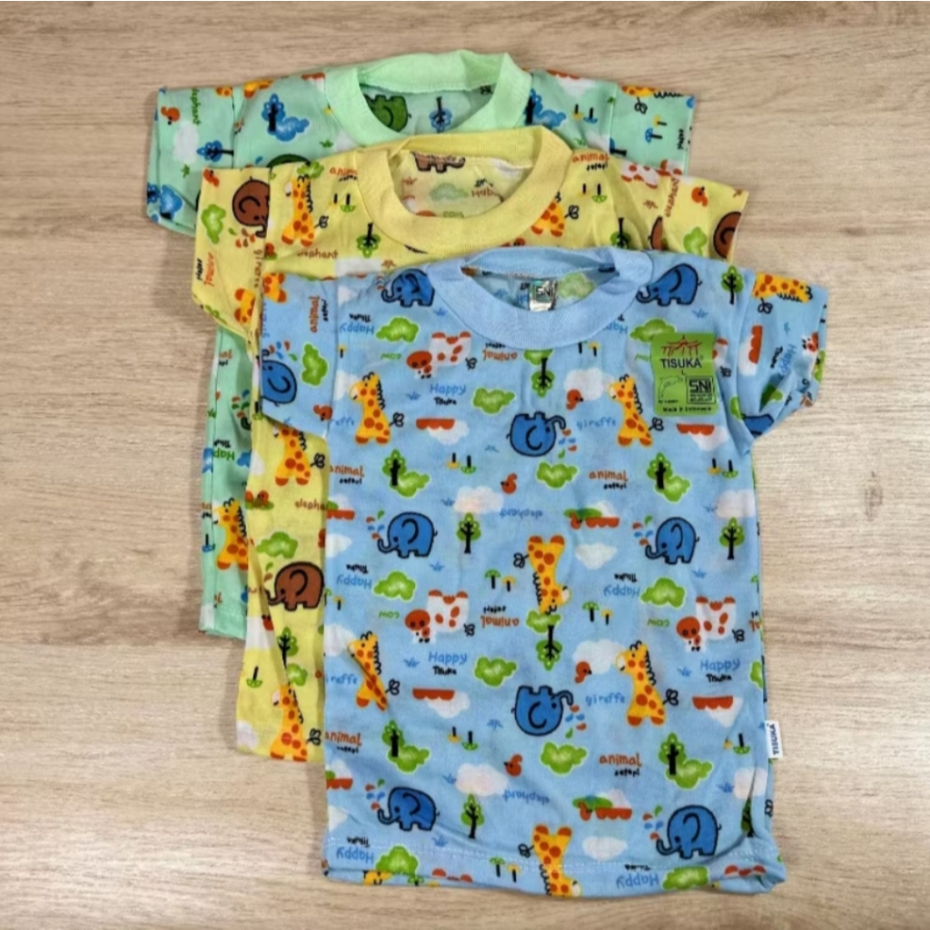 3 Pcs Oblong Lengan Pendek Dolphin / Tisuka Motif - Baju Bayi Oblong Atasan Bayi Bermotif - Random M