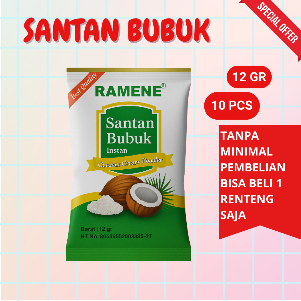 

Santan Bubuk Ramene 12gr – 1 Pack Isi 10 Sachet + Bonus Centong Nasi