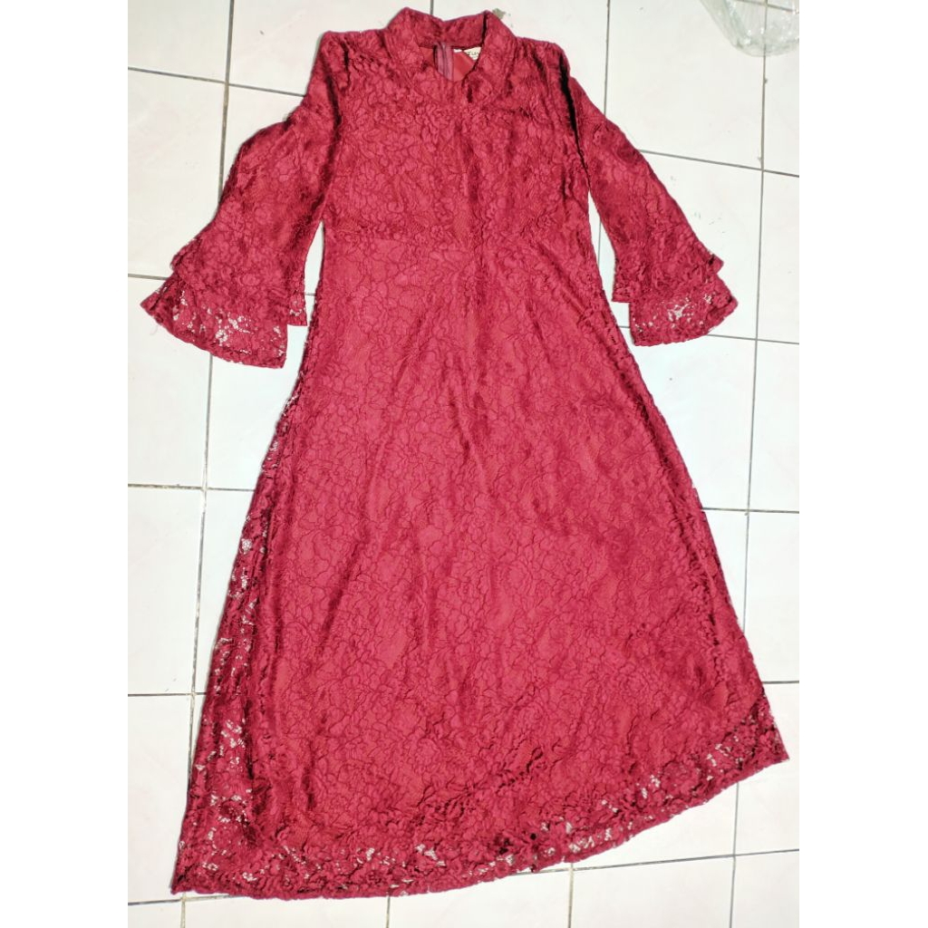 GAMIS FULL BRUKAT | DRESS WANITA | WARNA MERAH MAROON