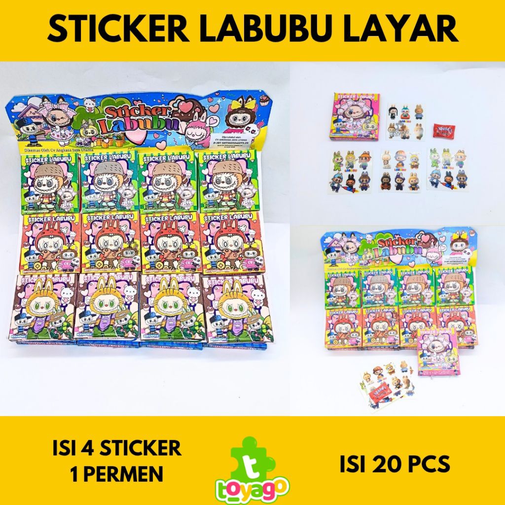 

Mainan sticker labubu layar lucu isi 20 pcs stiker random grosir murah (sticker labubu layar toyago toys)