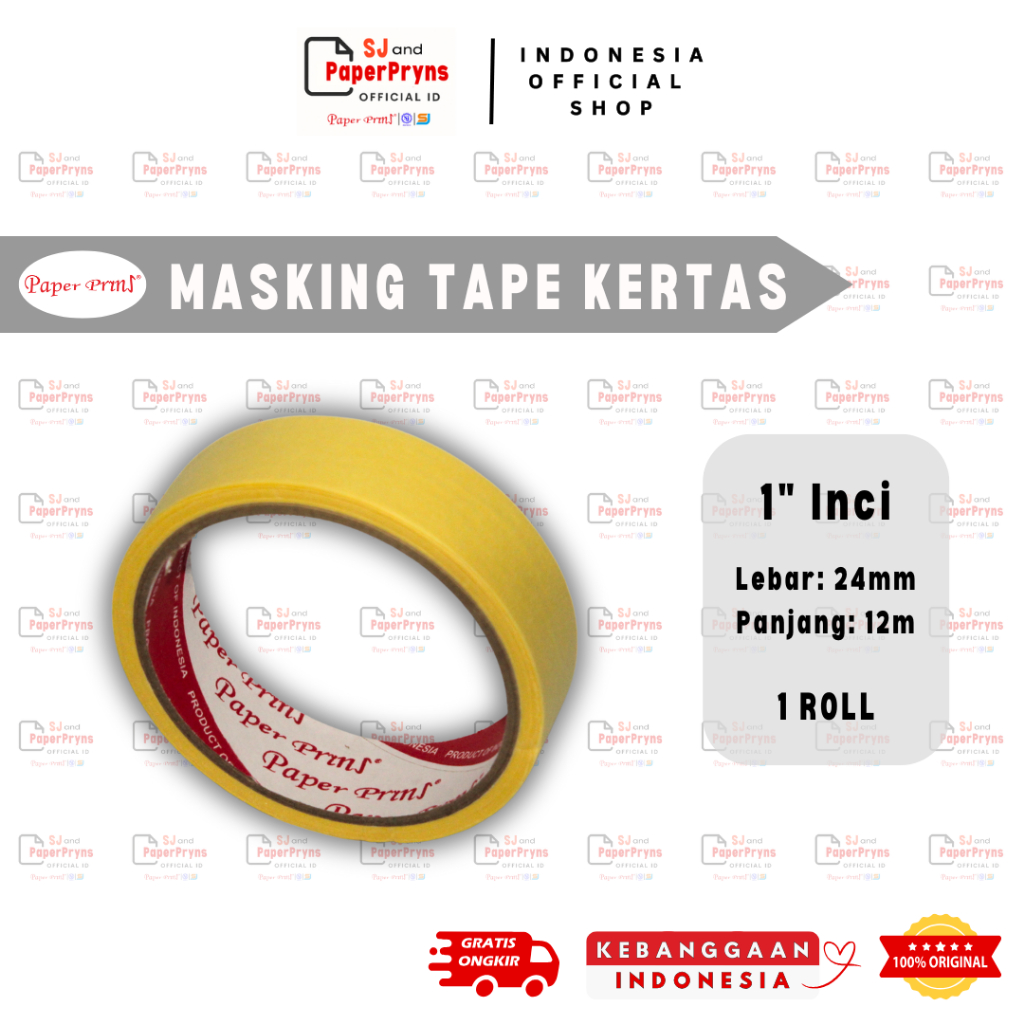 

PAPERPRYNS Masking Tape Lakban Kertas 1” Inci (24mm x 12m / 20m) - 1 ROLL