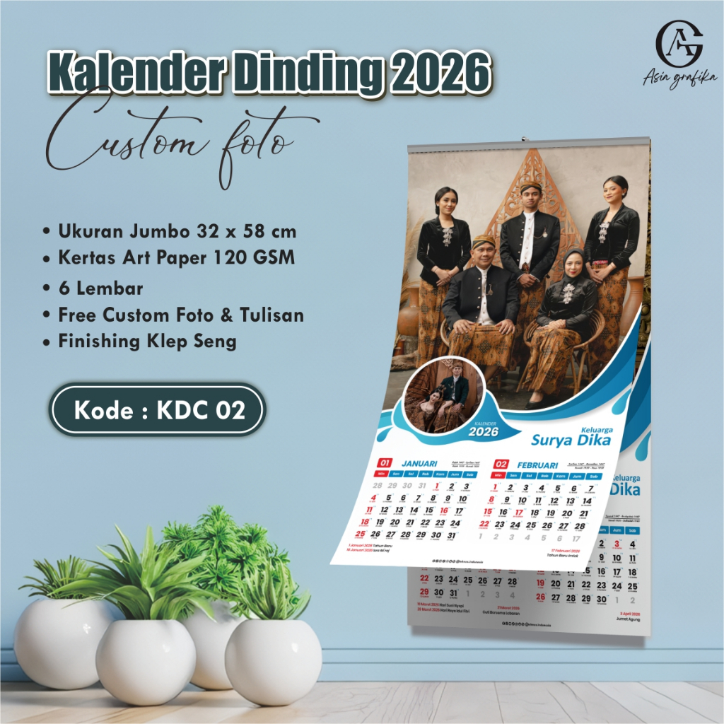

KALENDER DINDING 2026 1,3,6 LEMBAR- KALENDER CUSTOOM FOTO/OLSHOP/TOKO - KDC