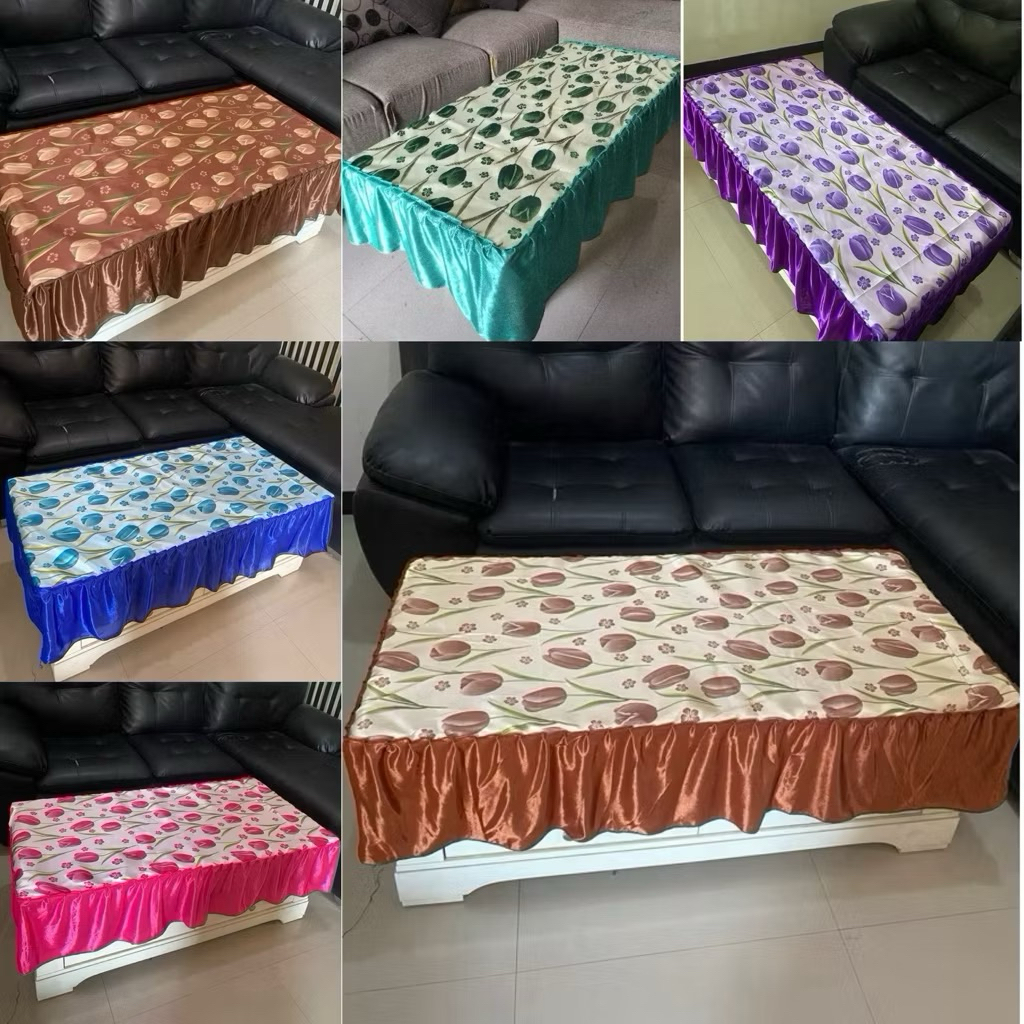 Taplak Meja Ruang Tamu Rumbai Motif Bunga Tulip /Taplak Meja Tamu Kain Persegi Panjang