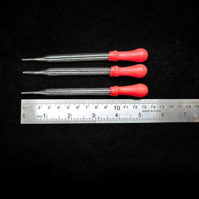 Pipet Tetes Kaca / Pipet Pasteur Tebal & Tipis dengan Karet Latex Merah – Panjang 9cm 10cm 15cm 20cm