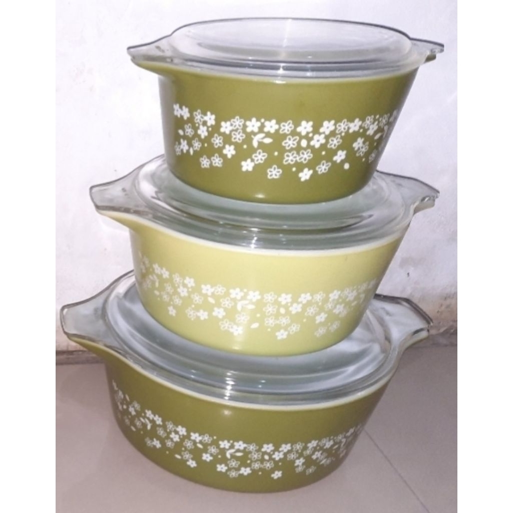 #mangkok bunga #hijau crystal #pyrex usa lama #vintage jadul #hiasan pajangan