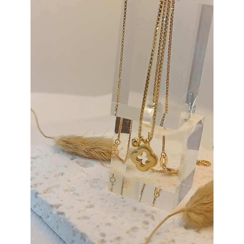 kalung emas 9k model variasi rantai italy clover mt.putih