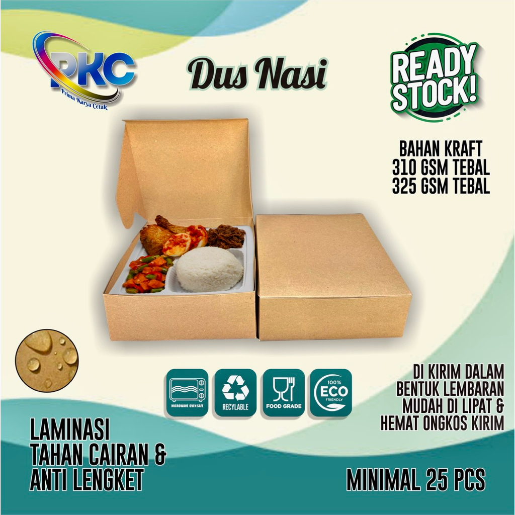 Dus Catering 18/18 Dus Nasi Mika Sendok Kertas Kemasan Makanan Kotak Nasi Paket