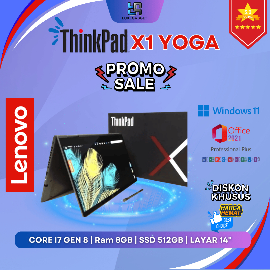 Lenovo X1 Yoga Gen 3 | Core i7 Gen 8 - Laptop Touchscreen Tipis | Garansi + Free Mouse & Tas