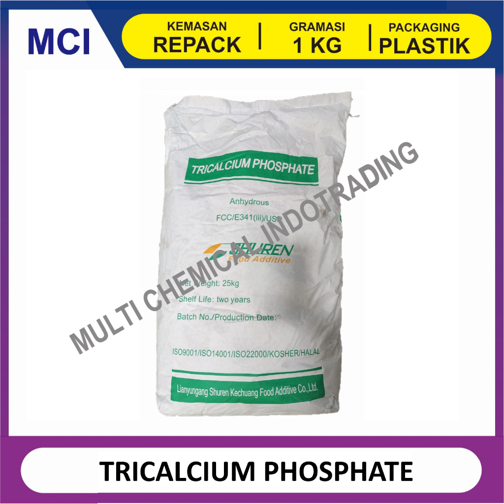 

TRICALCIUM PHOSPHATE SHUREN - REPACK 1 KG / ANTI KEMPAL ANTI GUMPAL ANTI CAKING MAKANAN FOOD GRADE