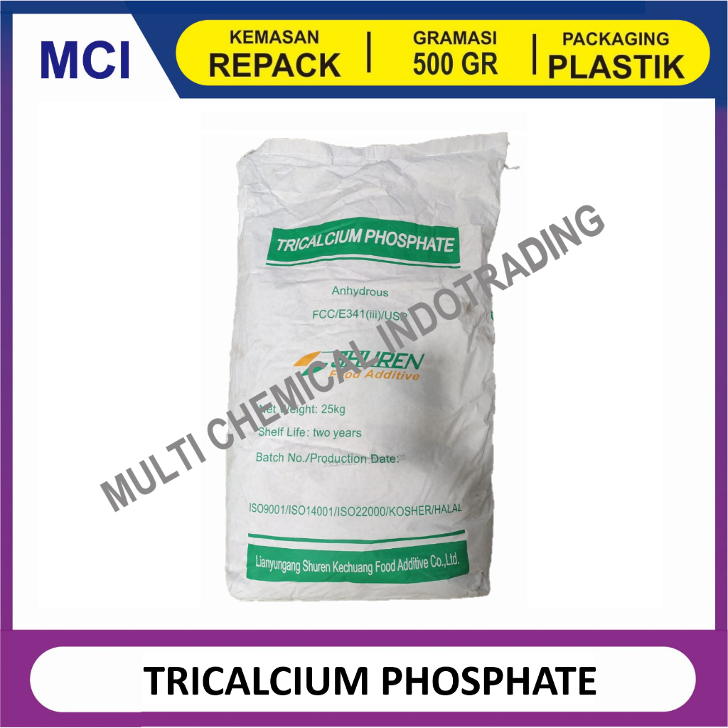 

TRICALCIUM PHOSPHATE SHUREN - REPACK 500 GR / ANTI KEMPAL ANTI GUMPAL ANTI CAKING MAKANAN FOOD GRADE