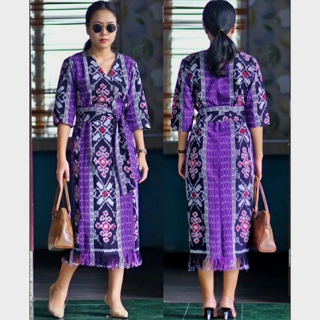 DRESS TENUN ETNIK JEPARA MOTIF TORAJA JEPARA WARNA UNGU