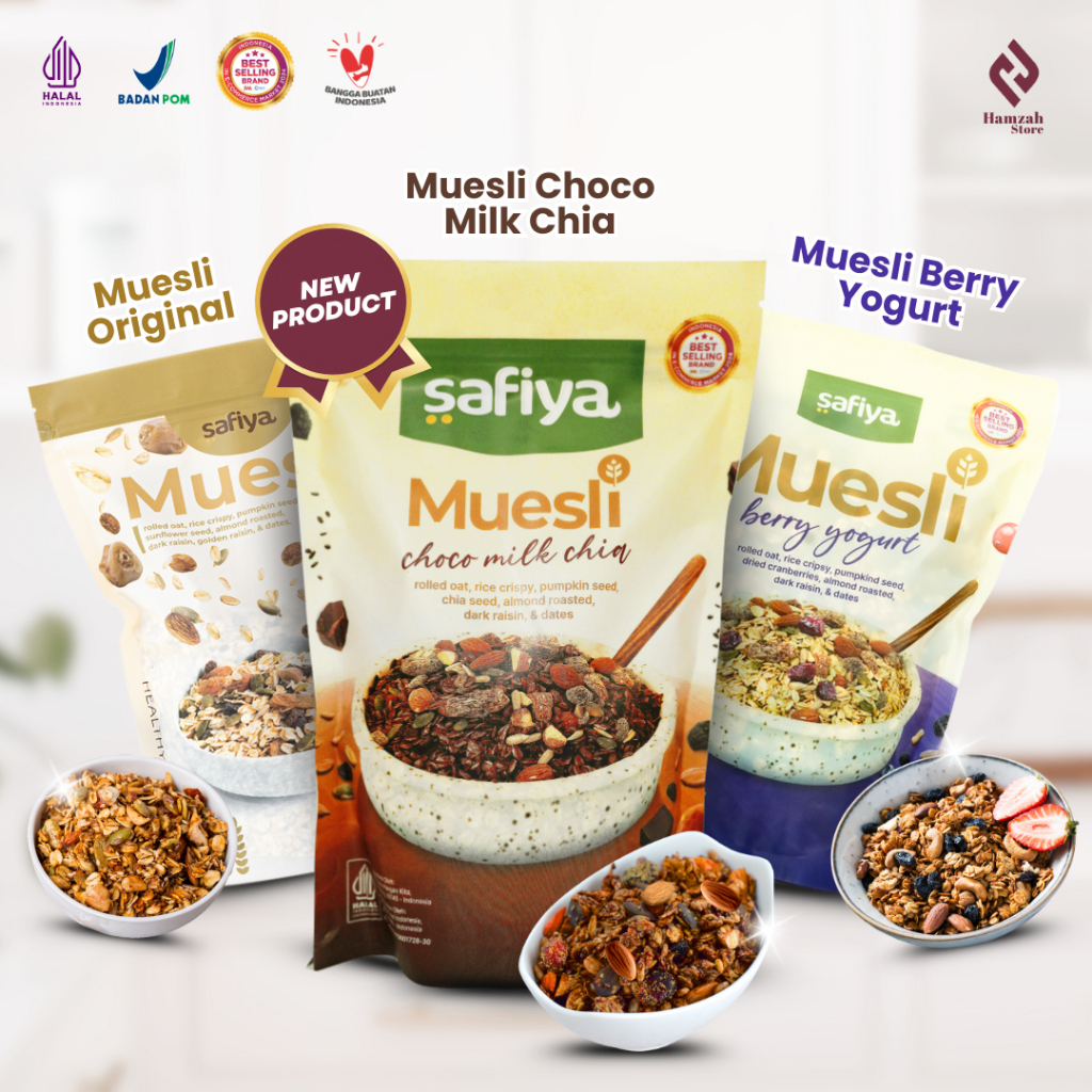 

Muesli Safiya 1kg - Muesli Berry Yogurt Choco Milk Chia Original Sereal Oatmeal Sarapan Sehat