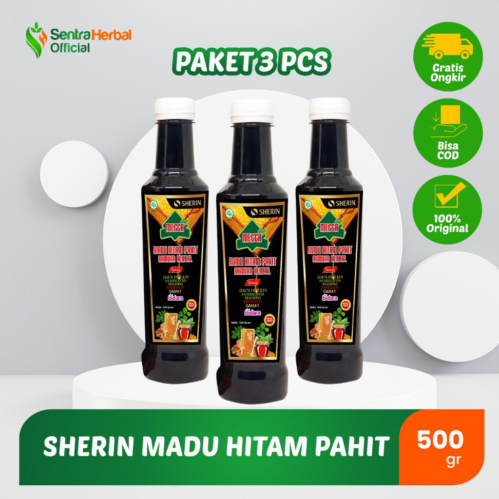 

Sherin - Paket 3 Pcs Madu Hitam Pahit Sherin Untuk Diabetes dan Darah Tinggi isi 500 gr