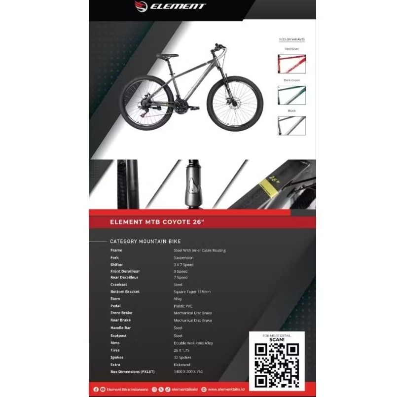 Sepeda MTB element coyote 26 dan 27,5