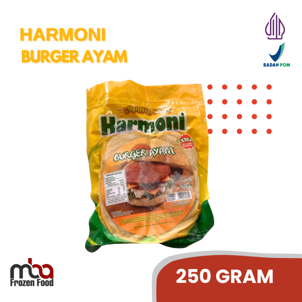 

Harmoni Burger Ayam / Patties Burger Ayam 250 Gram /Sosissapi /Sapi /Sosis /Daging /Kornet /Snack /Camilan /Dagingsapi /Burger /Dagingayam /Ayam /Frozenfood /Smokebeef /Beef /Burger /Ayam