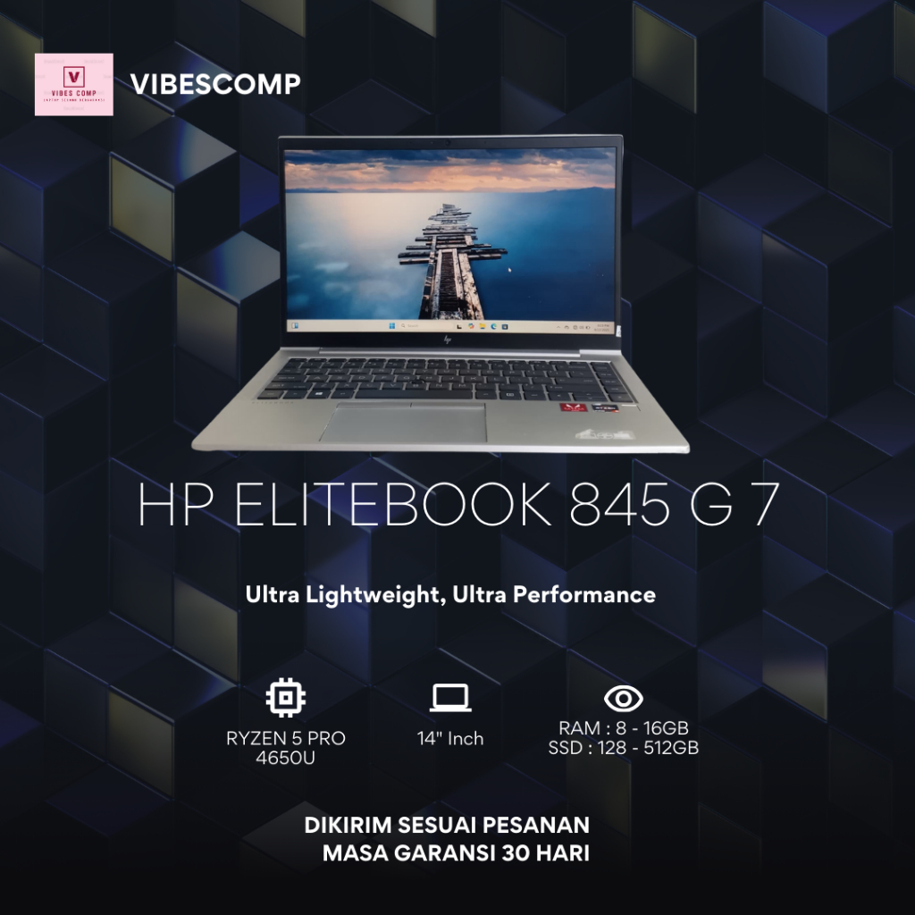 Laptop HP Elitebook 845 G7 AMD Ryzen 5 Pro 4650U Ram 16GB SSD 128GB-512GB Layar 14" Inch Second Berg