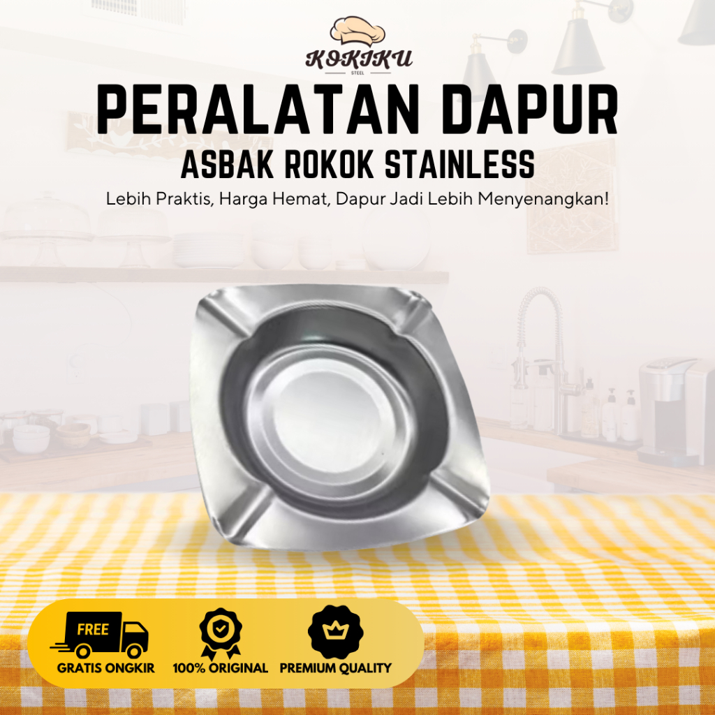 Kokiku Steel 1109A - Asbak Rokok Stainless Besi Persegi Kotak / Tempat Abu Rokok Kaleng
