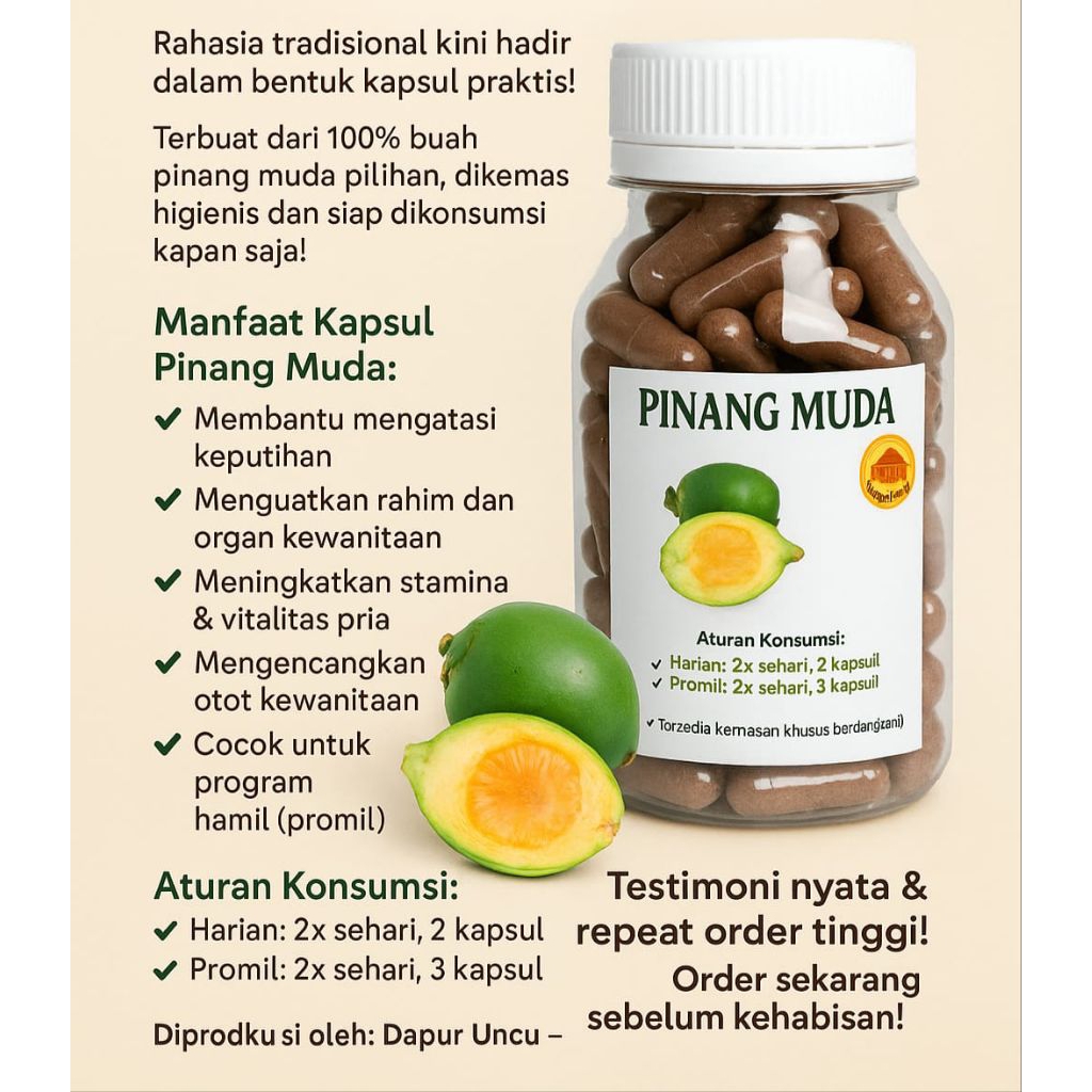 

buah pinang muda super kapsul isi 50