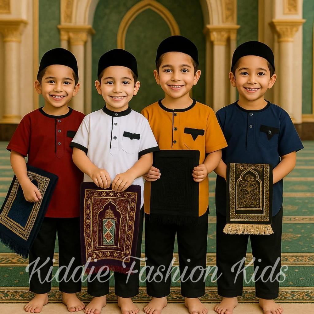 Koko Kurta Polos Berwarna Putih,Navy,Kuning Dan Merah Free Peci 1-6 Tahun