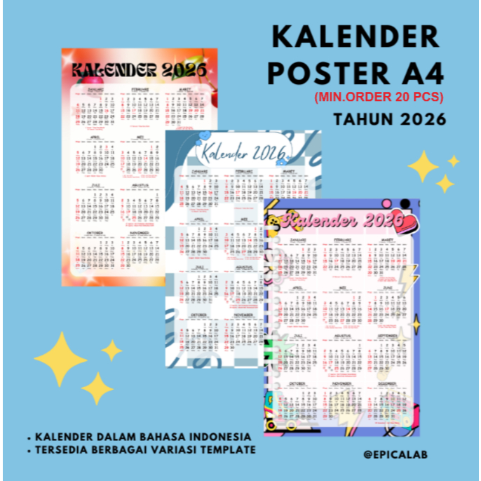 

[A4] Kalender Poster - Kalender 2026 12 bulanan