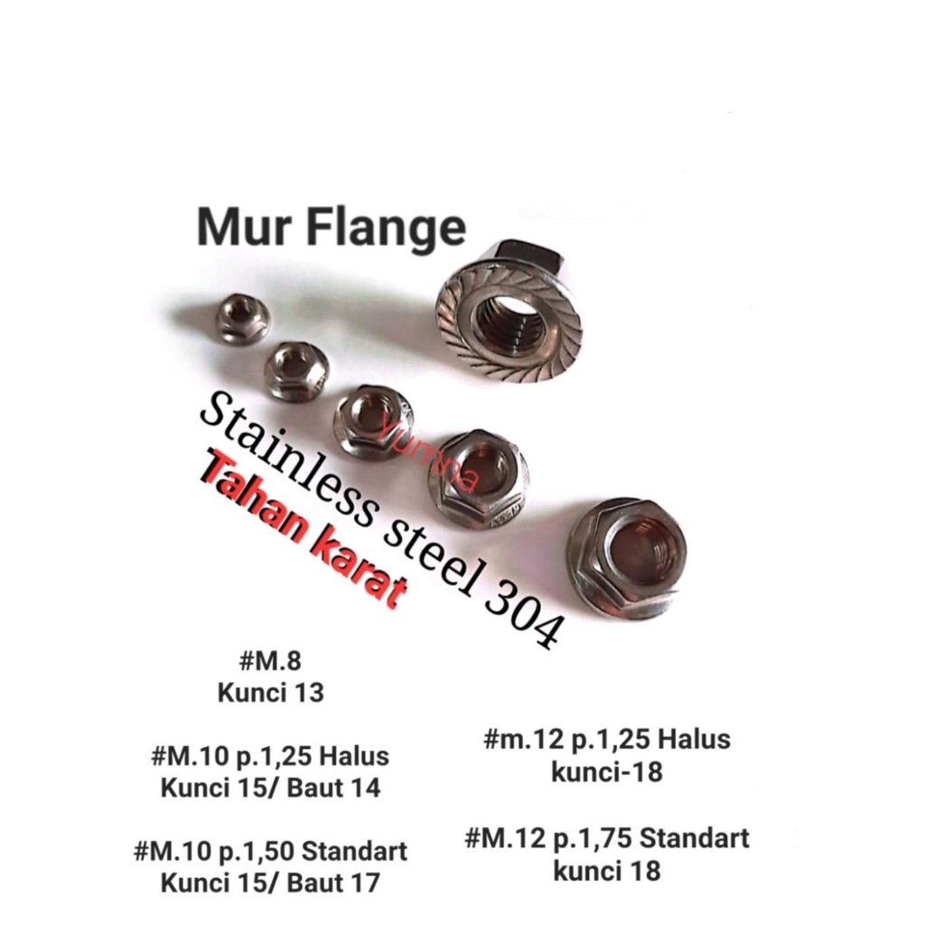 Mur Flange Stainless 304 (M.8x1,25)-(m.10x1,25 Halus)-(m.10x1,50 Standart)-(m.12x1,75)-(m.12x1,25 Ha
