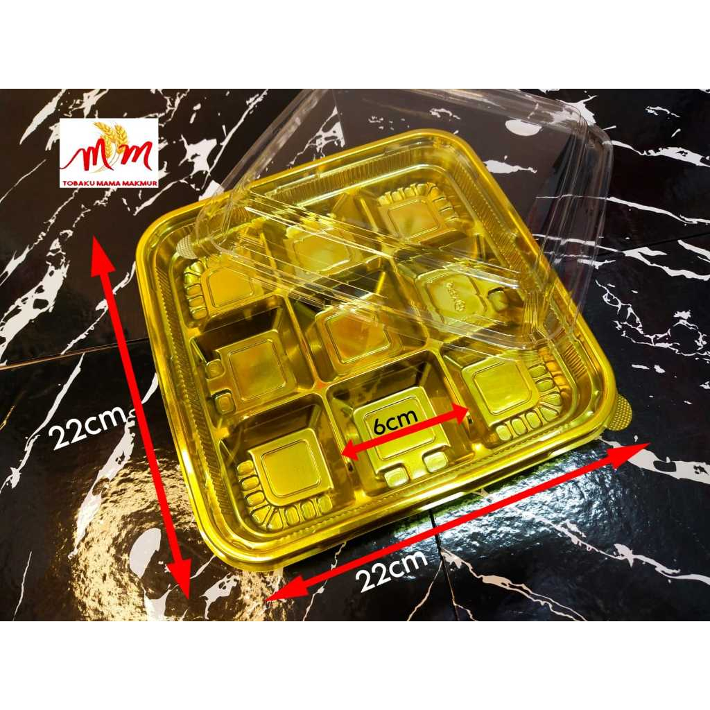 Box Gold Sekat  9 + Tutup / Mochi Tray / Mooncake tray / Mika Pudding ( 3 pcs )