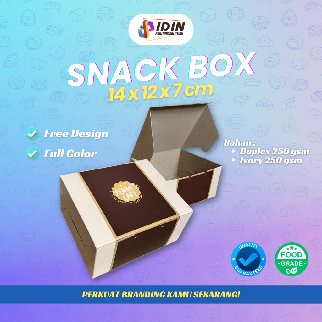 

Snack Lunch Box 12x14x7 cm Full Custom Ivory Duplex Cetak Print Kotak Kemasan Makanan - Percetakan Idin Printing Solution