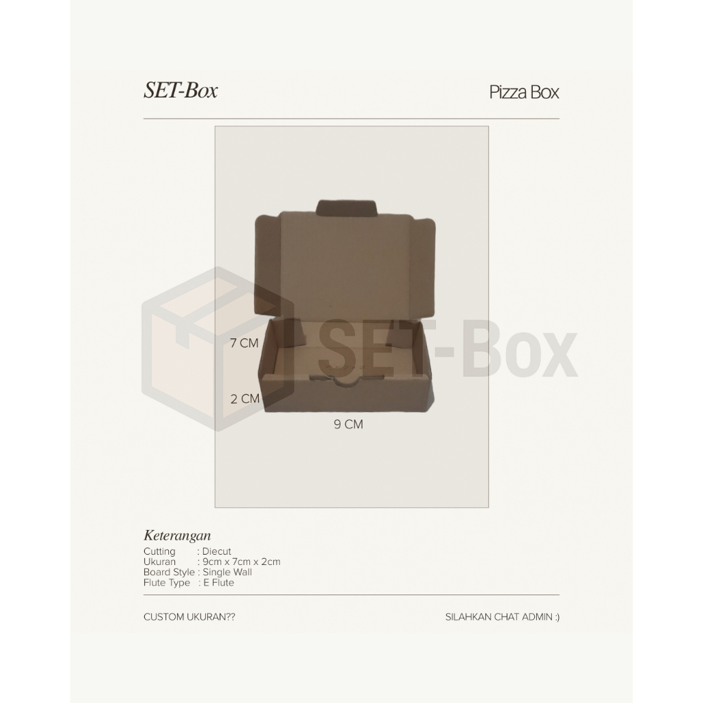 

SET-Box Kardus Model Pizza Box Diecut 9x7x2 cm Single Craft Coklat Natural Kraft Praktis Kokoh untuk Usaha Kuliner Take Away Hadia Aksesoris Pakaian