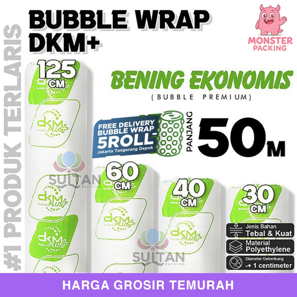 

Bubble Wrap 50meter BENING EKONOMIS DKM PLUS Bubblewrap TERMURAH /ROLL