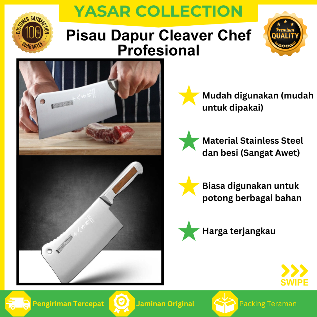Pisau Golok Dapur Potong Daging Pisau Baja Besar Super Tajam Stainless