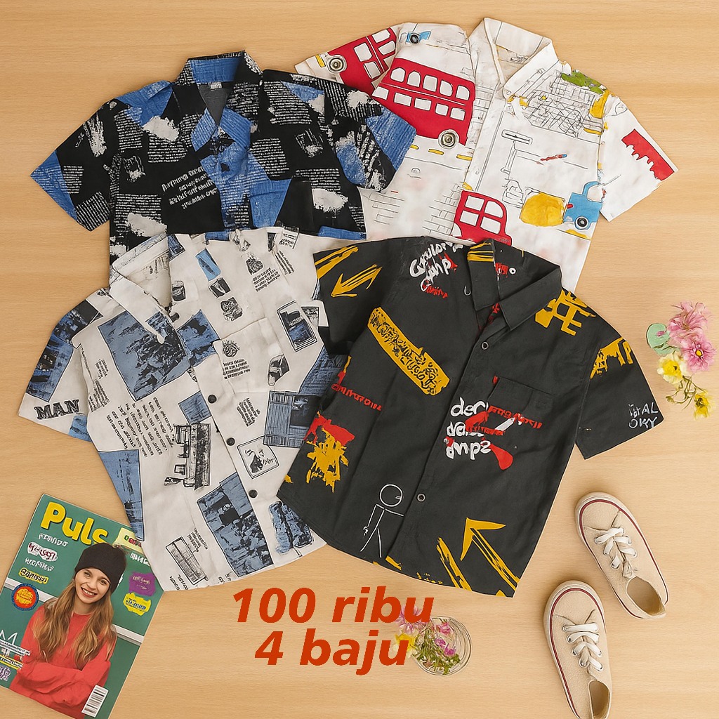 kemeja anak grosir 100rb 4pcs bahan flanel kemeja murah
