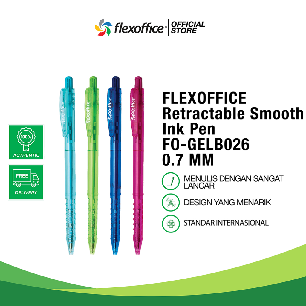 

FlexOffice Smooth Ink Pen FO-GELB026 0.7mm tinta HITAM nulis lancar pen simple enak dipegang ringan