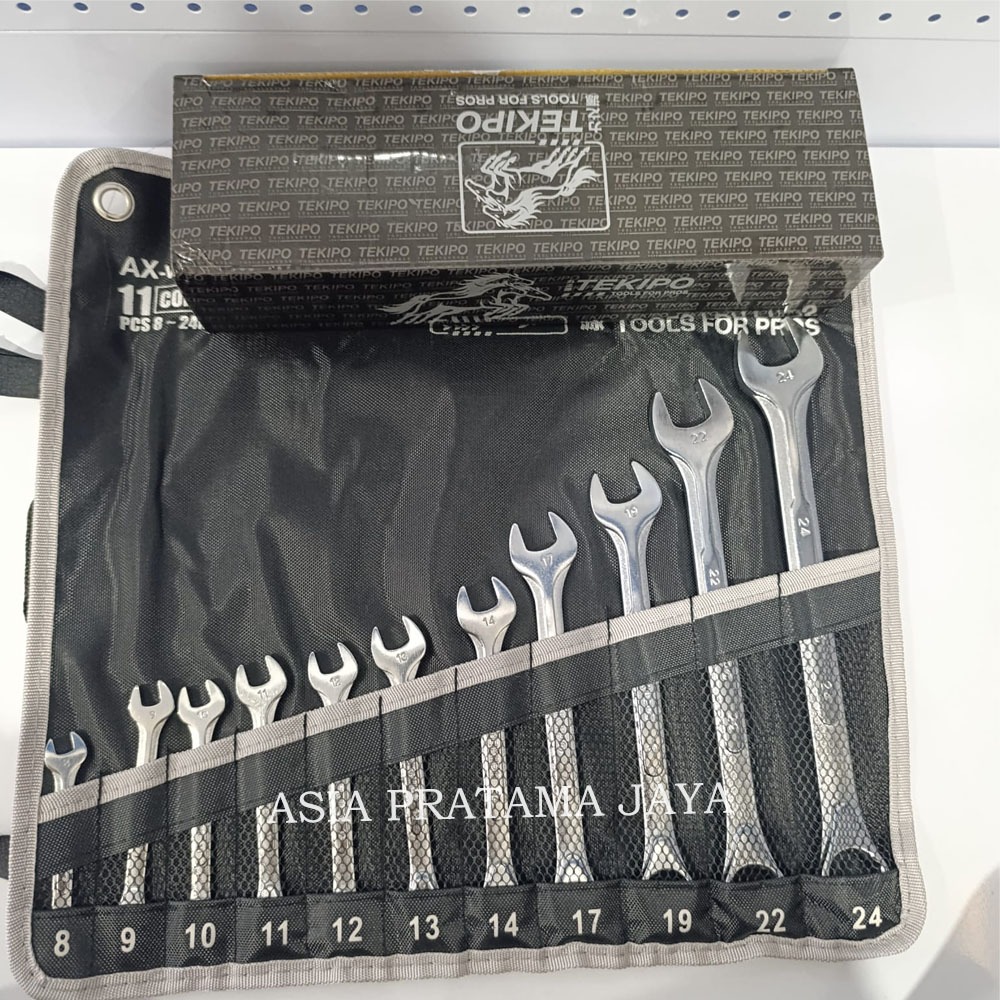 TEKIRO Kunci Ring Pas 11 pcs 8-24 mm - Kunci Ring Pas 1 Set Lengkap Tekiro Original