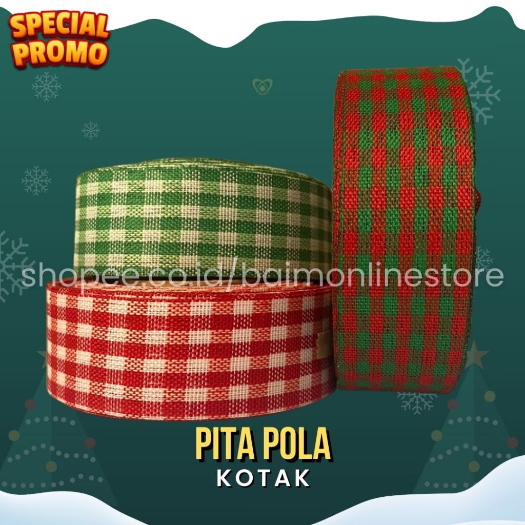 

[1 ROLL] Pita Kotak 1 Inch (2.5 cm) – Panjang 20 Yard / 18 Meter | Pita Hias Dekorasi & Kado