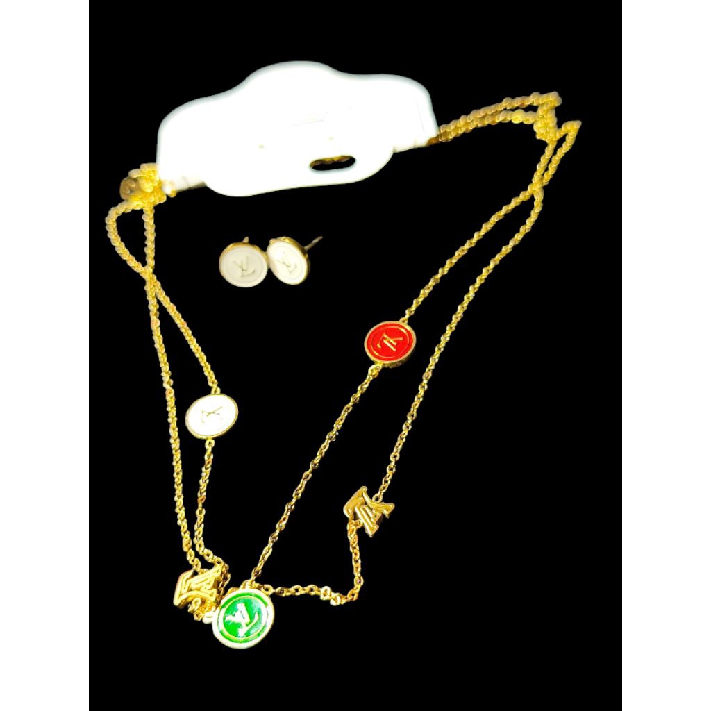 Set Perhiasan Elegan inspirasi Brand Luxury LV  2layer KS06 freebox