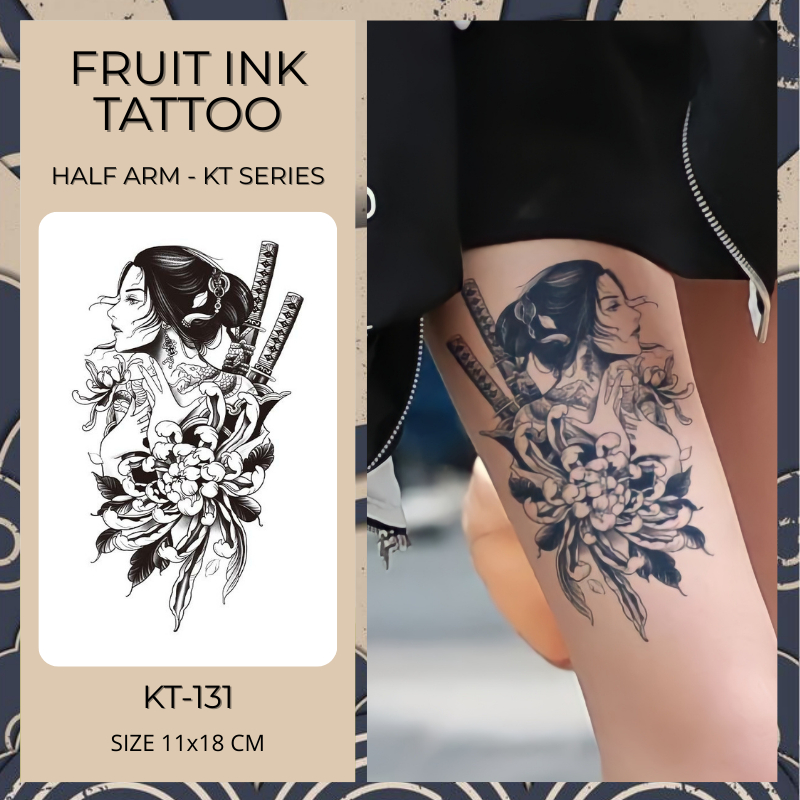 FRUIT INK TATTOO TEMPORARY KT-131 TATO TEMPORER STIKER SEMI PERMANEN MOTIF PEREMPUAN GEISHA SAMURAI 